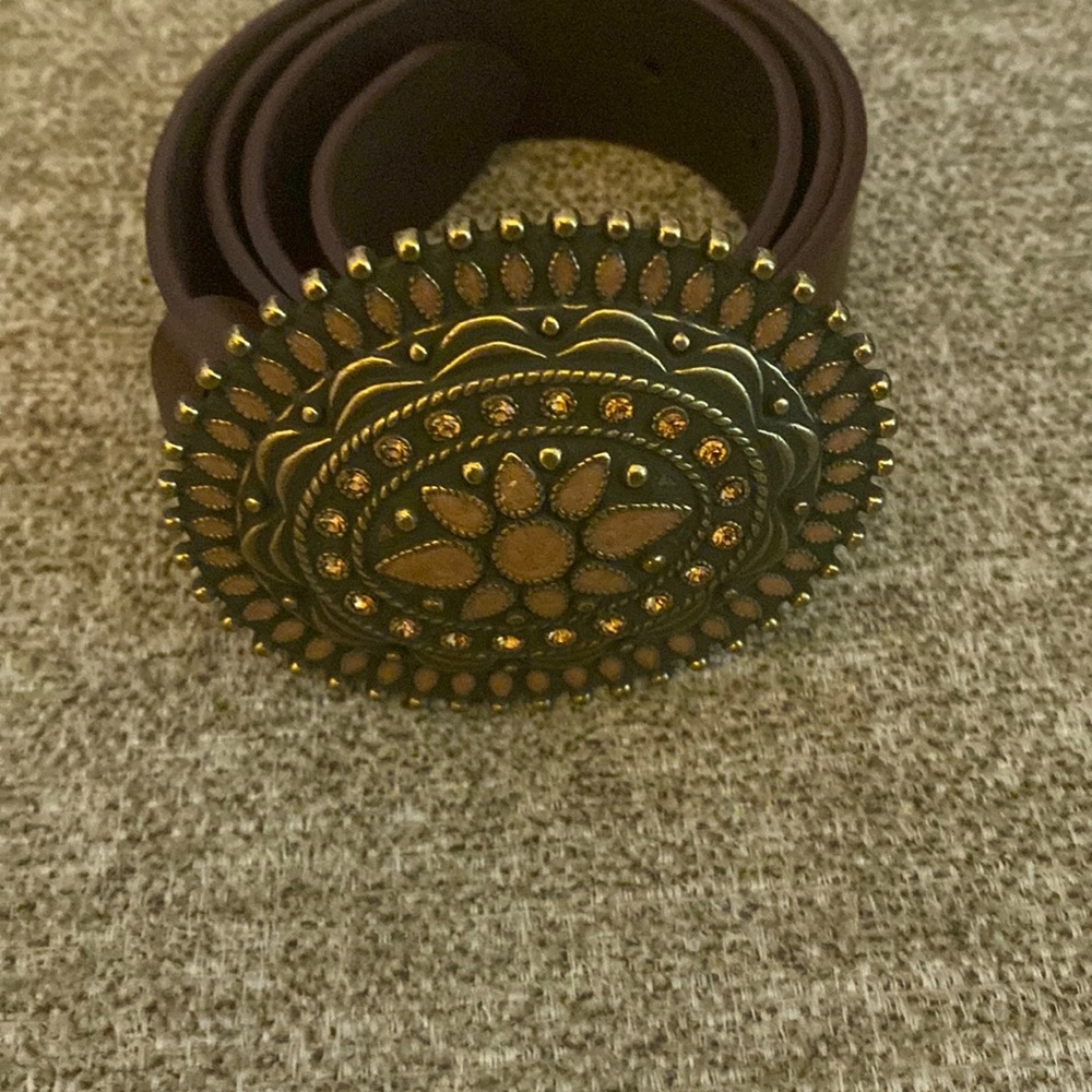 Genuine Leather Belt with Embellished Buckle/Size Small